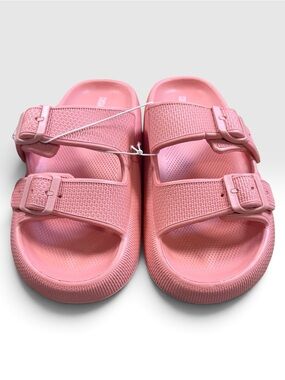 Cushionaire Fame Salmon Pink Double Buckle Slide Sandals Size 9 NWT